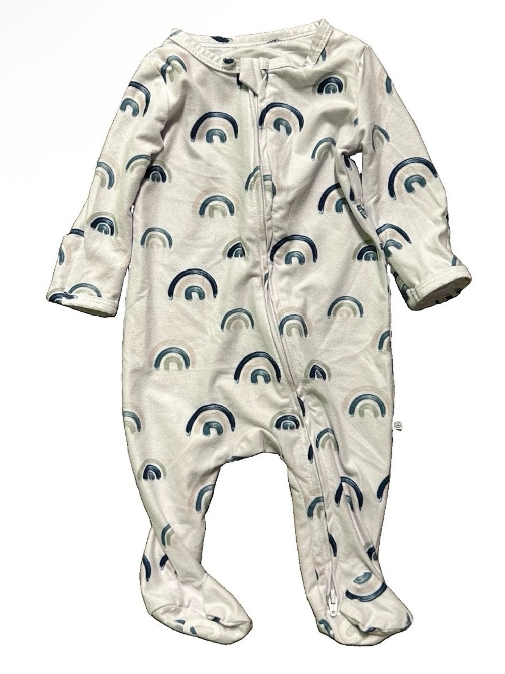 Baby Caden Lane Footie Pajamas 2 Way Zipper Blue Rainbows Size 0-3 Months